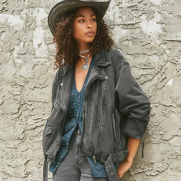 Free People Jackets & Blazers - Free People Black Rebel Knit Moto Jacket